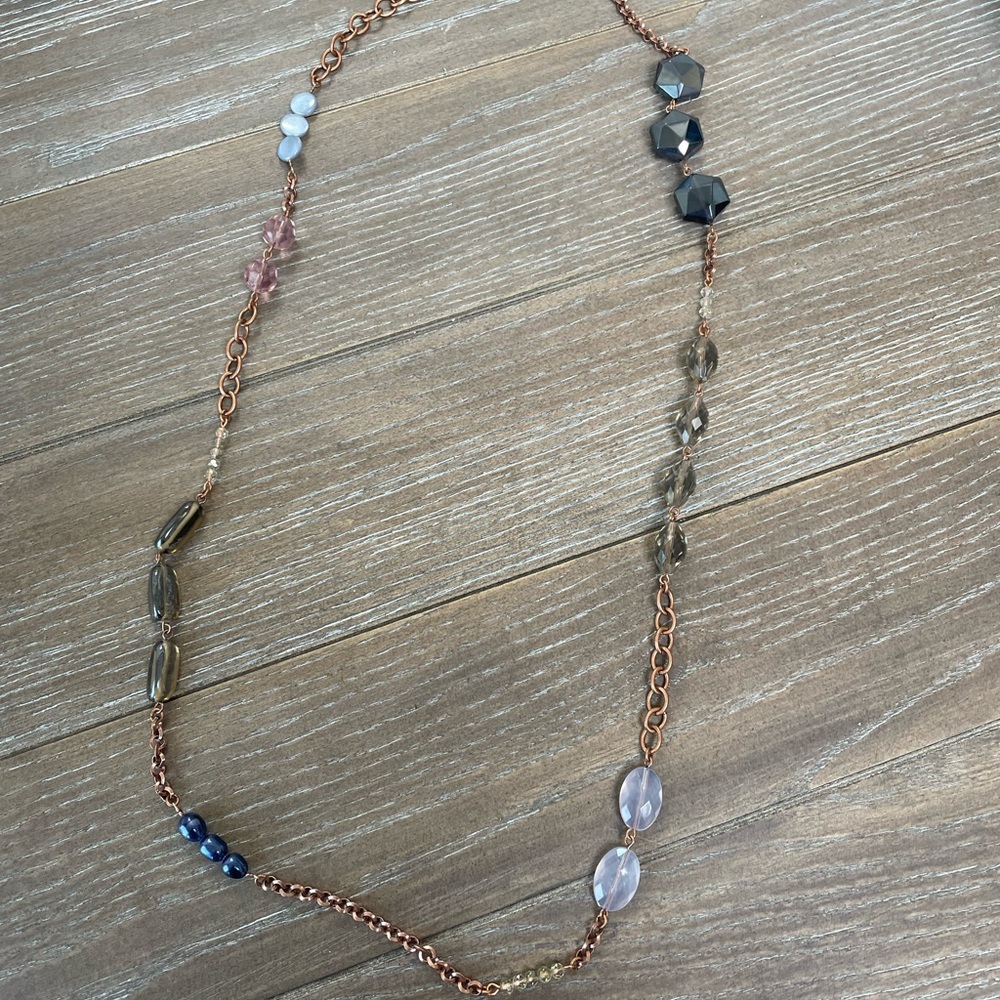 Lia Sophia Rose Color Chain and Beaded Necklace